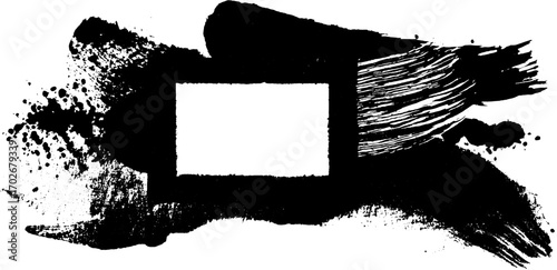 Abstract black ink silhouette with irregular frame for creative design projects