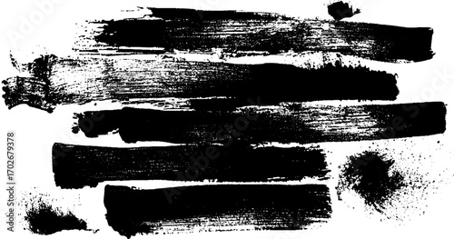 Abstract chaotic black ink silhouette with messy brush strokes