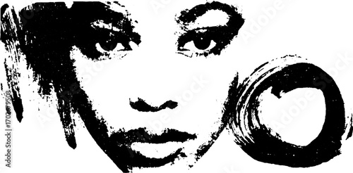 Minimalist collage portrait in black ink silhouette for modern design