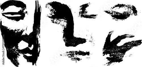 Surreal abstract silhouette of face in black ink