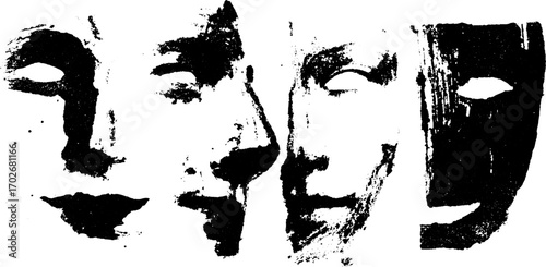 Surreal abstract face silhouette with black ink strokes for creative design