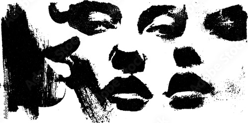 Surreal abstract black ink silhouette of a face with brush strokes and grunge texture