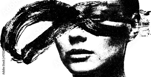 Surreal ink silhouette collage portrait with abstract brushstroke