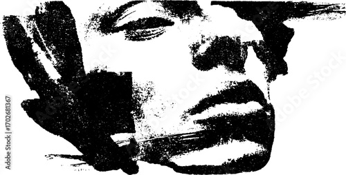 Surreal black ink silhouette portrait collage with grunge texture for creative design