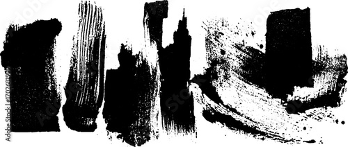 Urban grunge silhouettes on cement with black ink stains and splash design