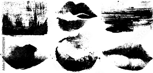 Abstract black ink silhouette set featuring varied blots for artistic design and creative projects