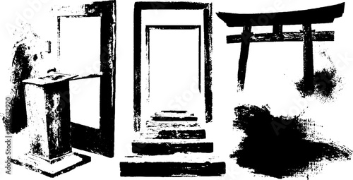 Black ink silhouette of access control turnstiles and entryway structures for urban design