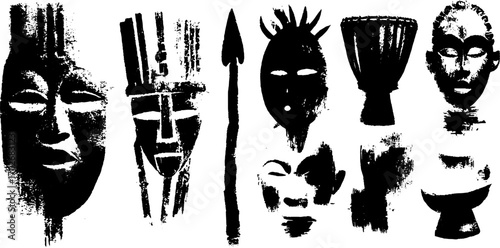 African tribal silhouettes collection: masks, drums, and cultural icons