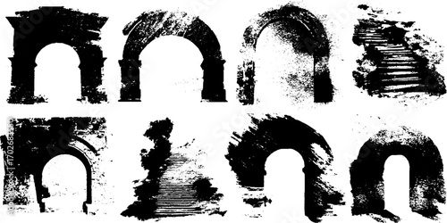 Black ink silhouette set of arches and vaults for urban designs