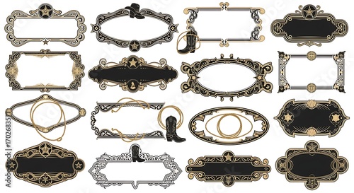 Western Style Decorative Frames Design Elements.