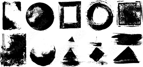 Avant garde black ink silhouette geometric shapes set for modern design projects