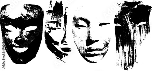 Avant garde ink silhouette masks collection for creative design