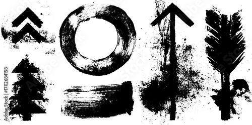 Abstract black ink silhouettes with avant garde designs for artistic posters