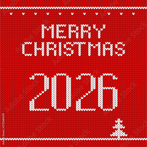 red knitted background. Decorative Christmas poster	
