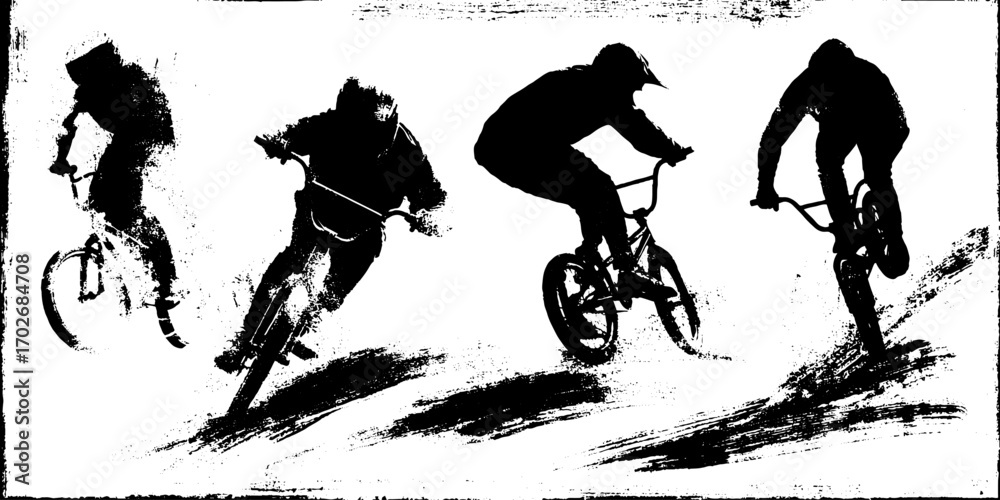 Fototapeta premium Dynamic bmx bike tricks silhouette: urban sport art and design inspiration