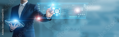 Fotografie Businessman working with digital device with business integration, process autom