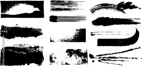 Black ink brush stroke silhouette borders for design and artistic projects