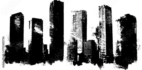 Urban skyline silhouette with skyscraper blueprint design