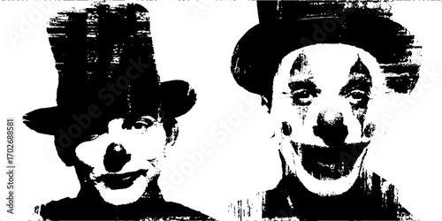 Black ink silhouette set of cinema horror clown faces for halloween design
