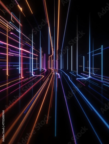 Neon Lights Abstract Futuristic Tunnel Tech Data Transfer Concept