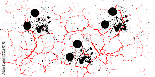 Abstract Cracked Background with Black Ink Splashes – Grunge Horror Texture