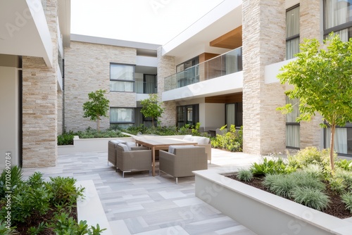 Courtyard with a table and chairs
