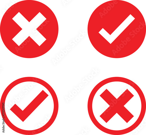Red Check and Cross Marks: A visual representation of choices, highlighting the contrasting concepts of right and wrong through bold check marks and crosses.