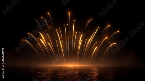 Long-exposure capture of multiple fireworks launching in night sky with vibrant colors celebration