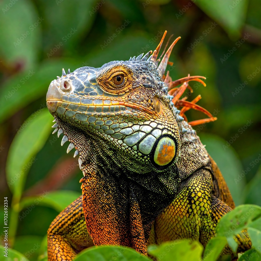 Naklejka premium Close-up of a colorful iguana