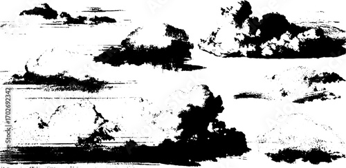 Black ink silhouette set of clouds and sky for creative design