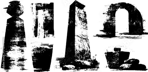 Black ink silhouette set of constructivist architecture for urban design