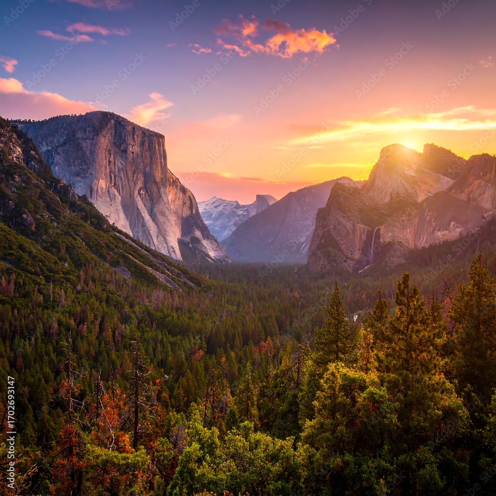 Fototapeta premium Scenic sunrise over Yosemite Valley