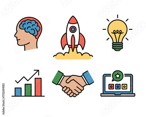 Collection of business and startup concept icons in flat design style