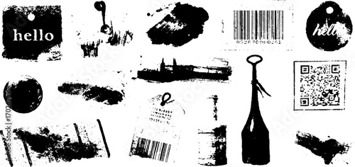 Grunge ink silhouette set of stained stickers and textures for urban design projects