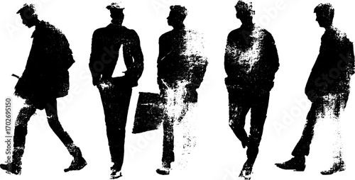 Black ink silhouette series featuring diy collage and torn paper textures