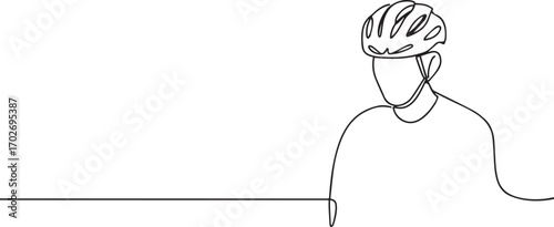A cyclist wearing a helmet one continuous line art, Vector illustration, One line art, Line art graphic style