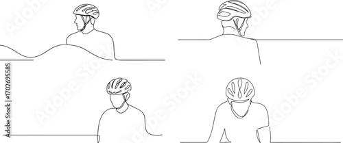 Set of A cyclist wearing a helmet one continuous line art, Vector illustration, One line art, Line art graphic style
