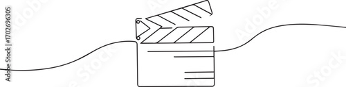  Movie clapper board one continuous line art, Vector illustration, One line art, Line art graphic style