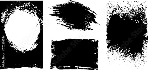 Abstract black ink silhouette set of textured backgrounds for creative designs