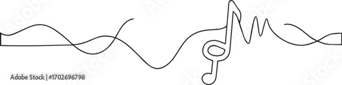Music symbol one continuous line art, Vector illustration, One line art, Line art graphic style