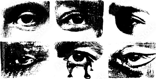 Mystic black ink silhouette of human eyes set for creative design and expression