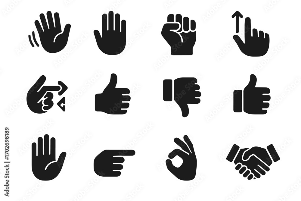 Fototapeta premium Gesture grid icon pointing to zoom fist icons vector hand palm handshake