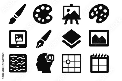 Tutor art icon reference chart sketchbook drawing mixer tool paintbrush palette vector