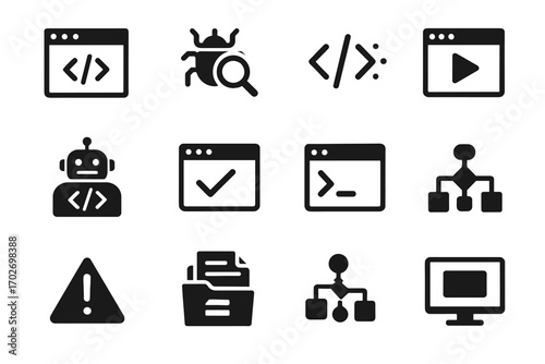 Icons display coding editor icon button assistant window output test snippet vector