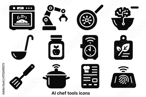 Ingredient smart ladle arm interface chef board robotic vector ai icon jar
