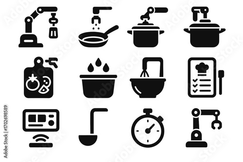 Frying pot board digital arm mixing vector container ingredient icon icons automated
