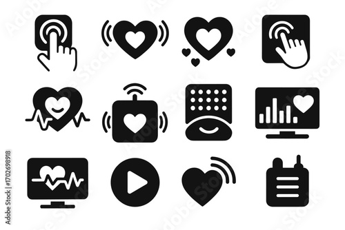 Tech display touch vector gesture module rhythm pulse emotion icons heart wearable
