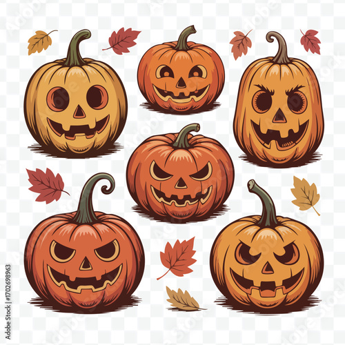 Spooky Jack-o'-Lanterns and Autumn Leaves Collection