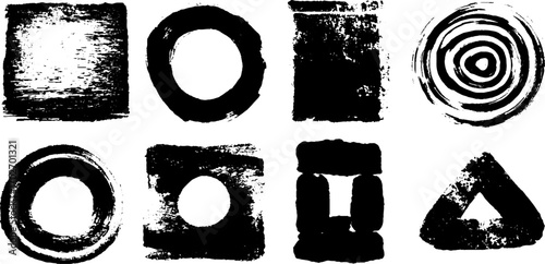 Black ink silhouette collection of geometric border designs for urban art and decoration