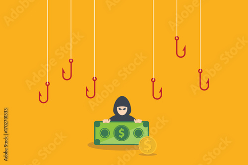 Hacker stealing money. Hacking concept.